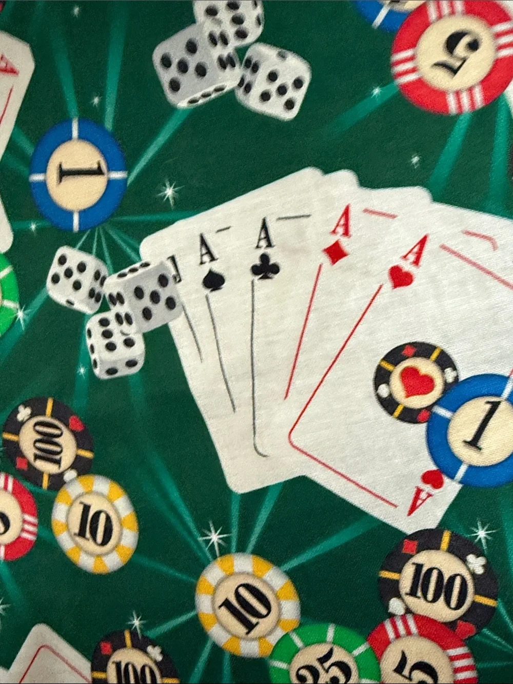 Vintage Poker-Themed Hanging Organizer in Green cards chips dice Vegas storage